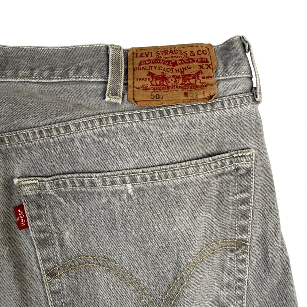 Levis 501 Mens Grey Grunge‎ Y2K Button Fly Denim Jeans 42x32 (Measures 38x30)